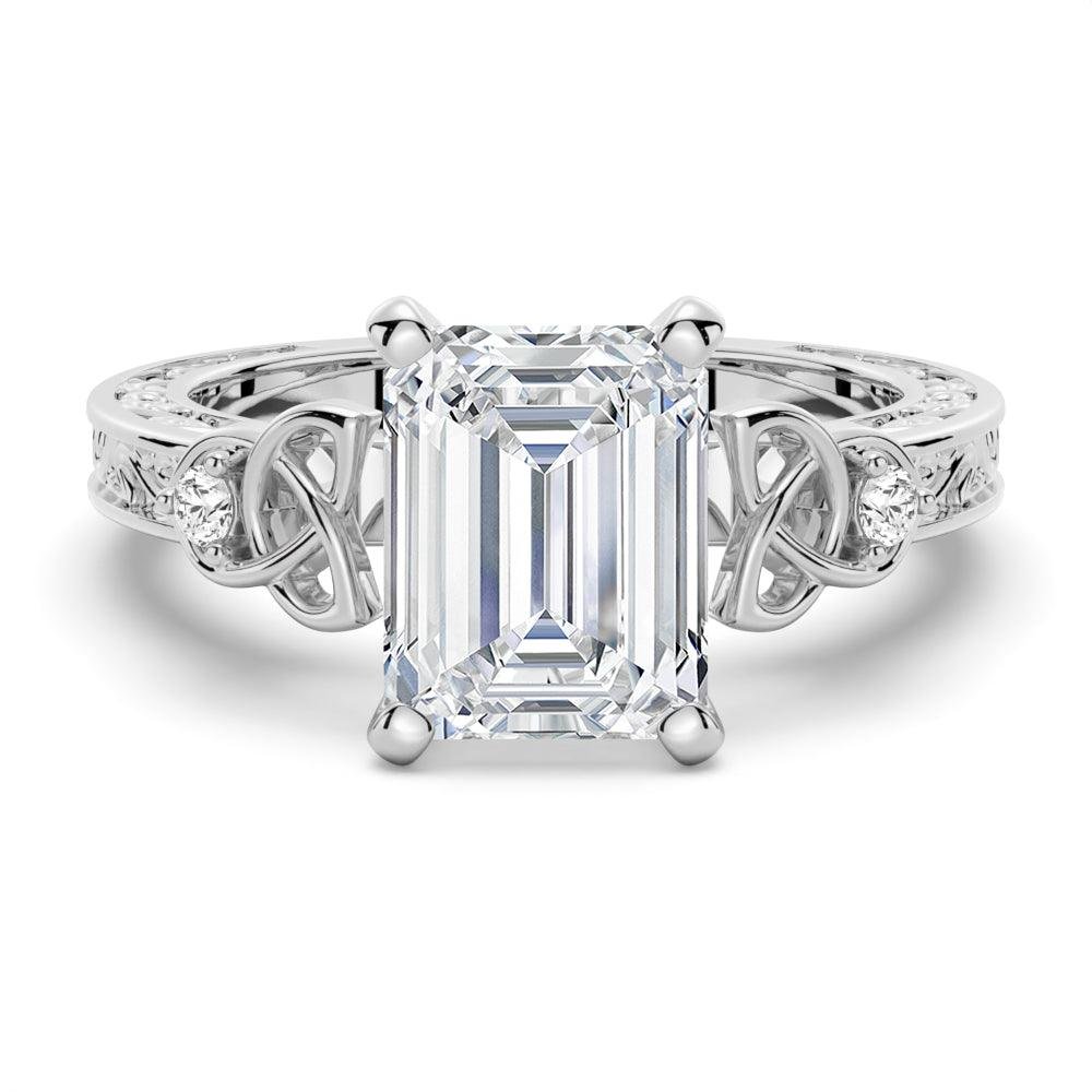 925 Sterling Silver Vintage Celtic Knots Design Emerald Cut Diamond Engagement Ring