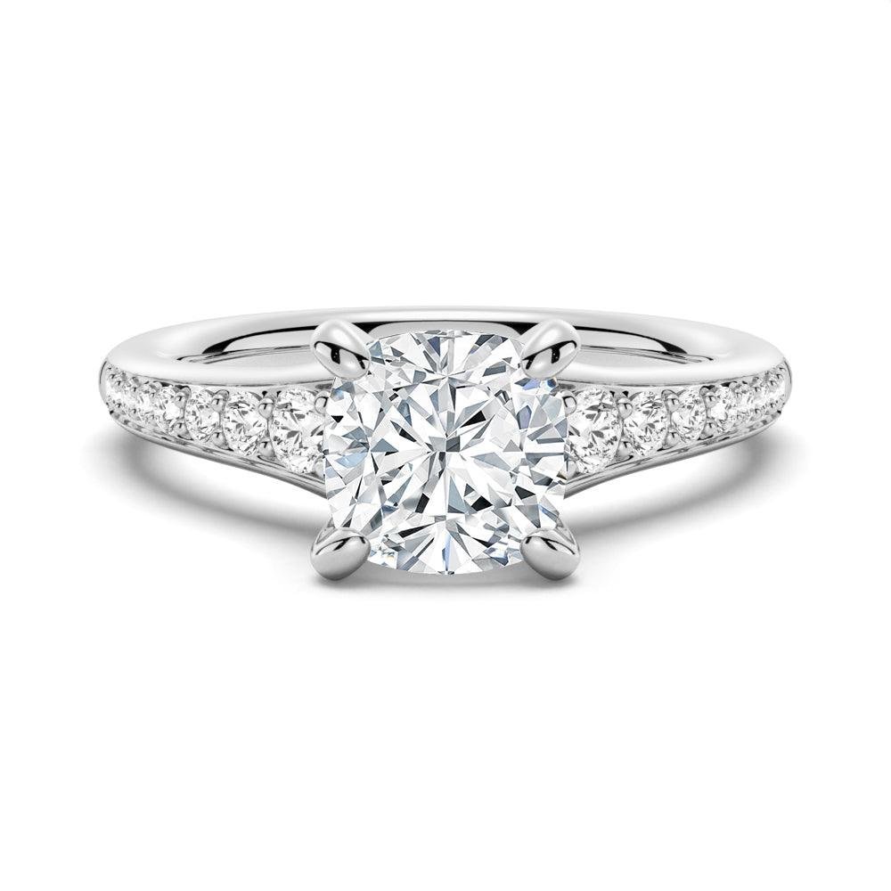 925 Sterling Silver Vintage Cushion Cut Diamond Engagement Ring Graduated Band