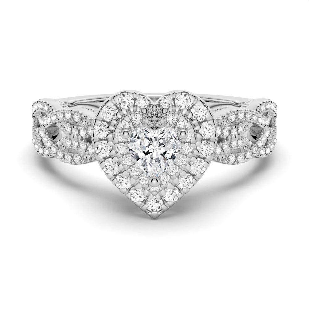 925 Sterling Silver Vintage Double Halo Heart Diamond Engagement Ring