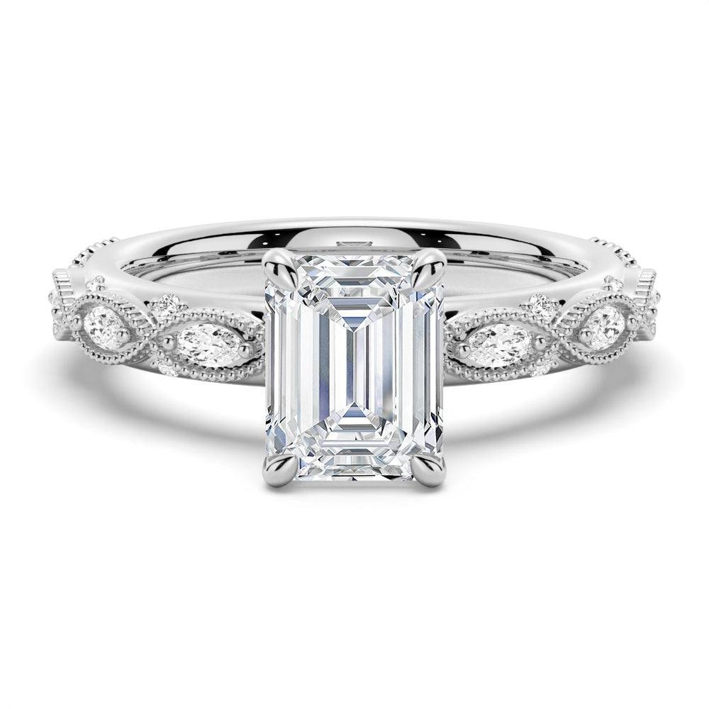 925 Sterling Silver Vintage Infinity Milgrain Emerald Cut Diamond Engagement Ring