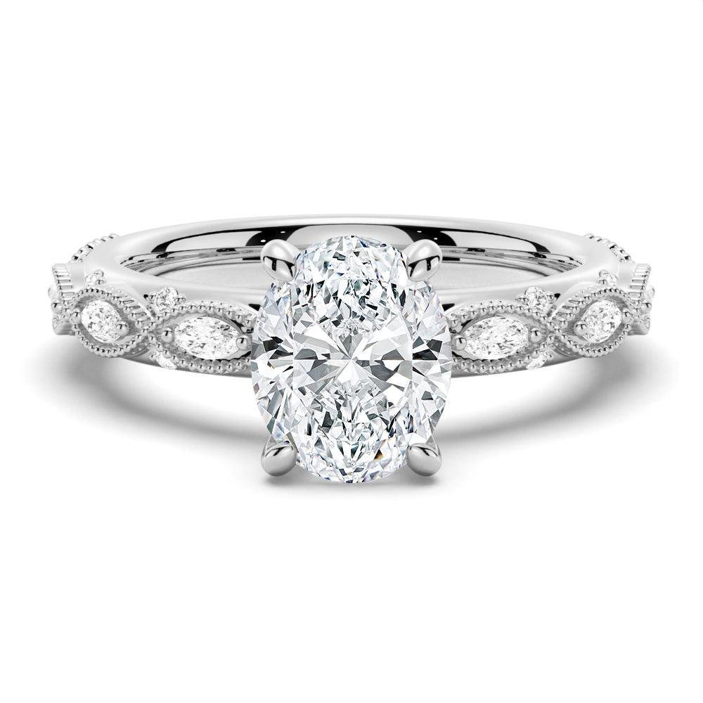 925 Sterling Silver Vintage Infinity Milgrain Oval Diamond Engagement Ring