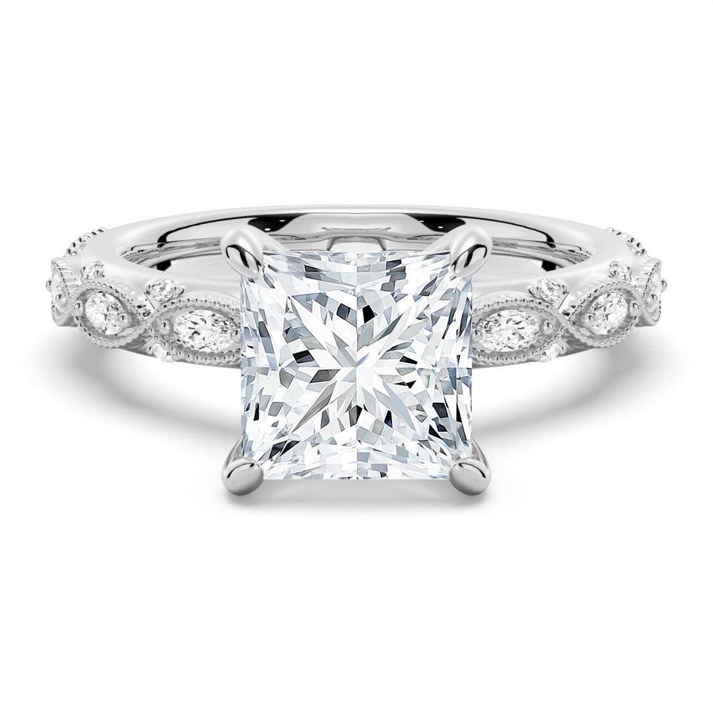 925 Sterling Silver Vintage Infinity Milgrain Princess Cut Diamond Engagement Ring