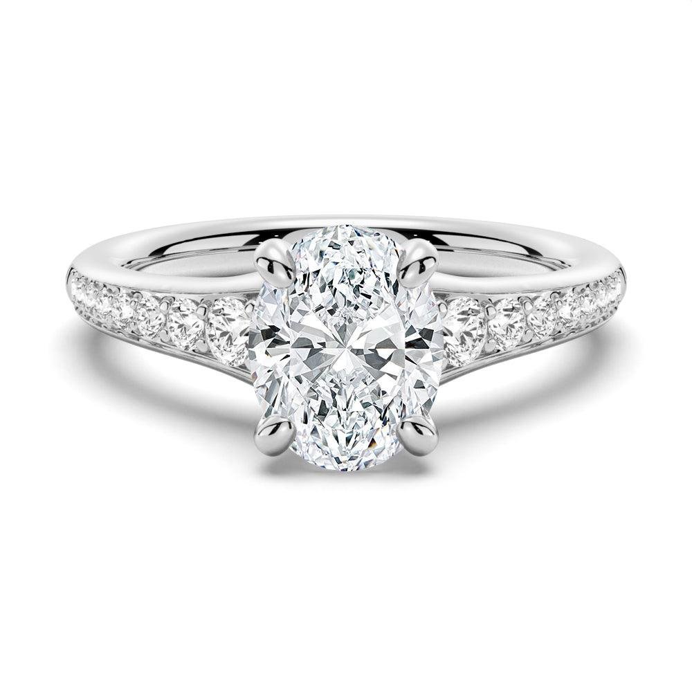 925 Sterling Silver Vintage Oval Cut Diamond Engagement Ring Graduated Band