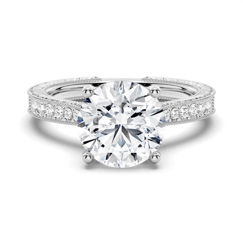 925 Sterling Silver Vintage Round Cut Diamond Engagement Ring Milgrain Edges
