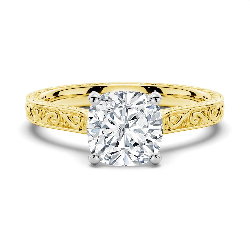 925 Sterling Silver Vintage Two Tone Cushion Diamond Engagement Ring Milgrain Edges