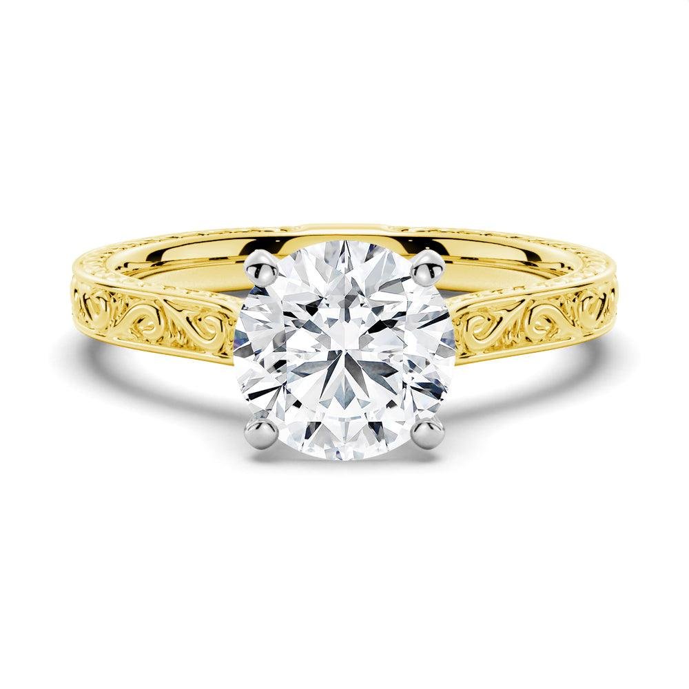 925 Sterling Silver Vintage Two Tone Round Diamond Engagement Ring Milgrain Edges