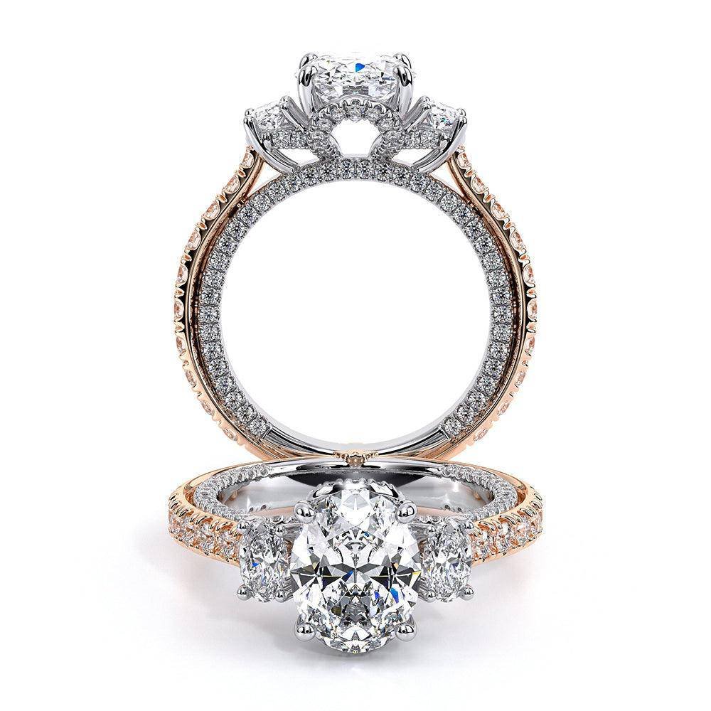 925 Sterling Silver Vintage Two Tone Three Stone Oval Diamond Engagement Ring