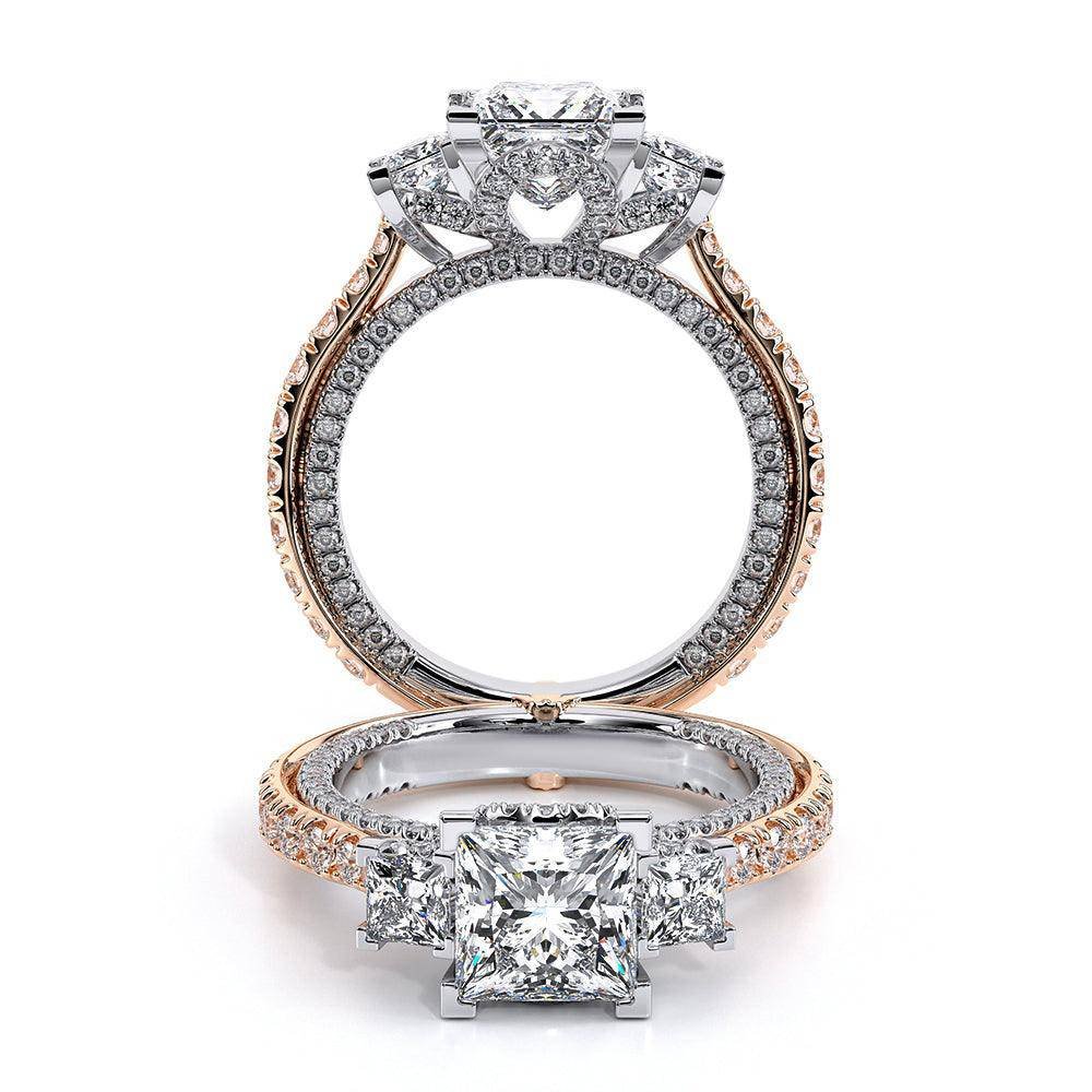 925 Sterling Silver Vintage Two Tone Three Stone Princess Cut Diamond Engagement Ring