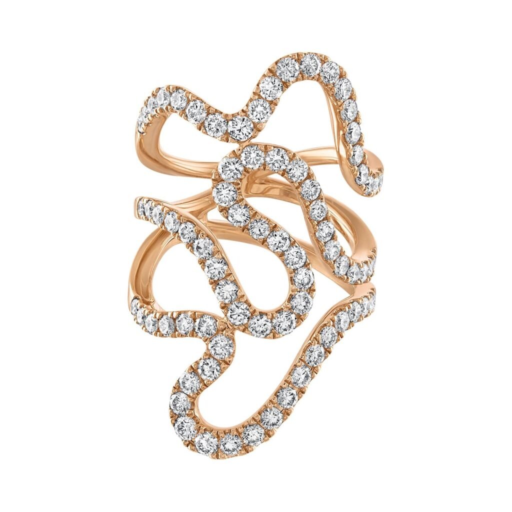 925 Sterling Silver Wavy Diamond Cocktail Ring