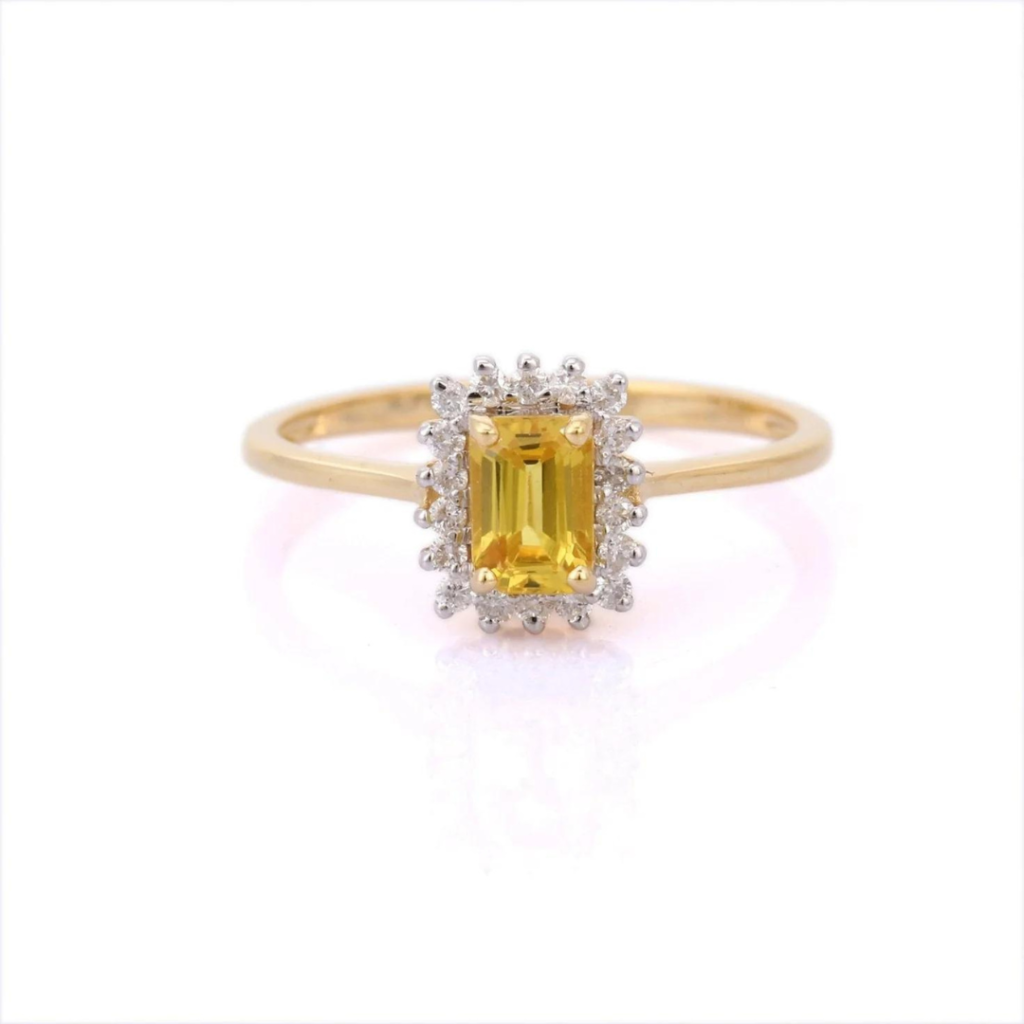 925 Sterling Silver Yellow Sapphire and Diamond Engagement Ring