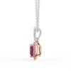 Pink heart-shaped CZ sapphire necklace with prong and bezel settings
