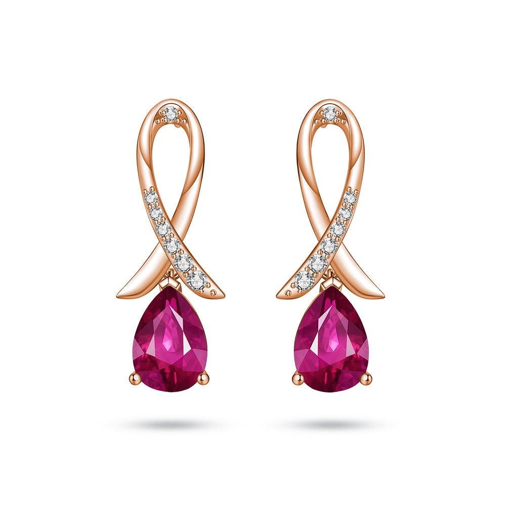 925 Sterling Silver "you Are Supported and Protected" Pink Sapphire Earrings Pave Ribbon