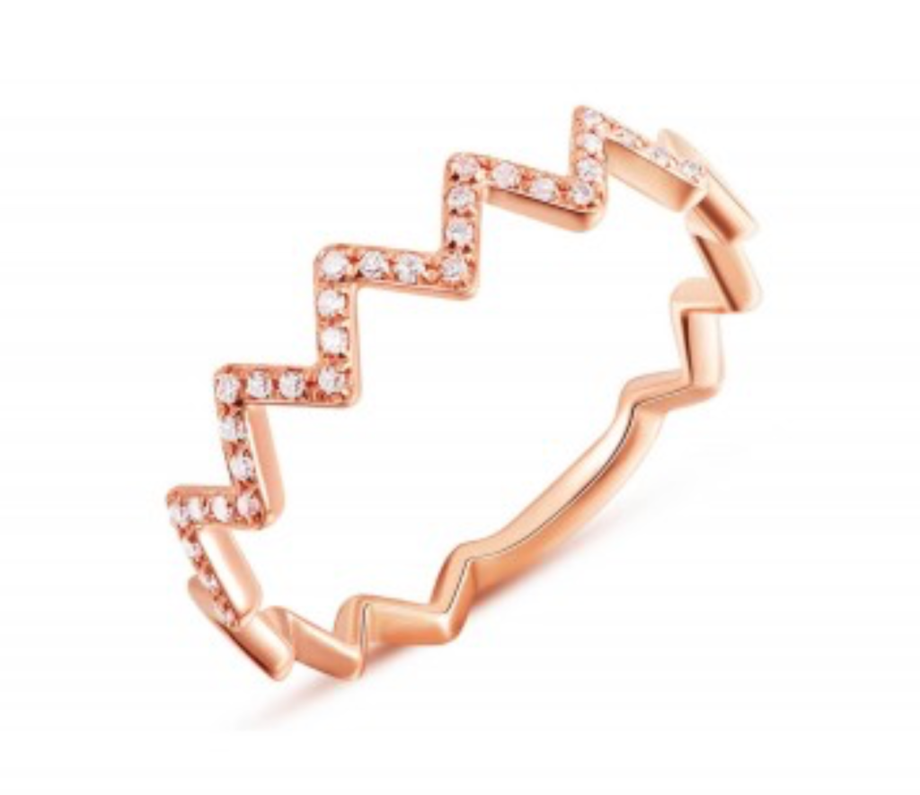 925 Sterling Silver Zig Zag Diamond Ring