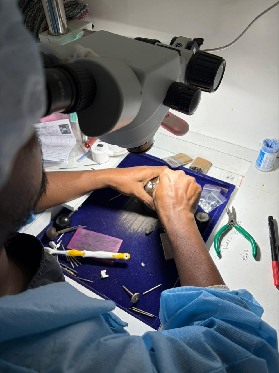 Silvalyn jewellery workshop process under microscope